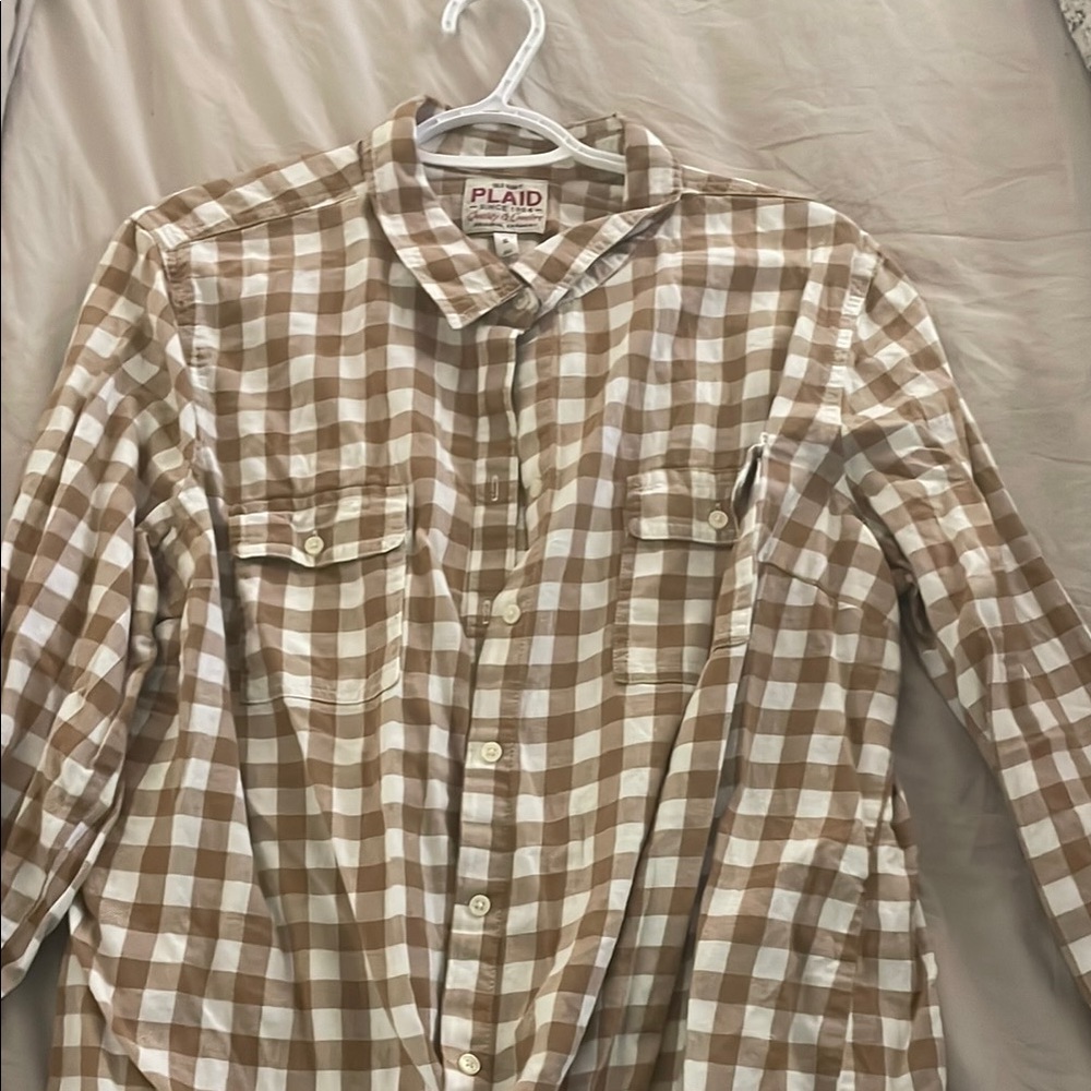 Vintage Old Navy Tan and White Checkered Shirt